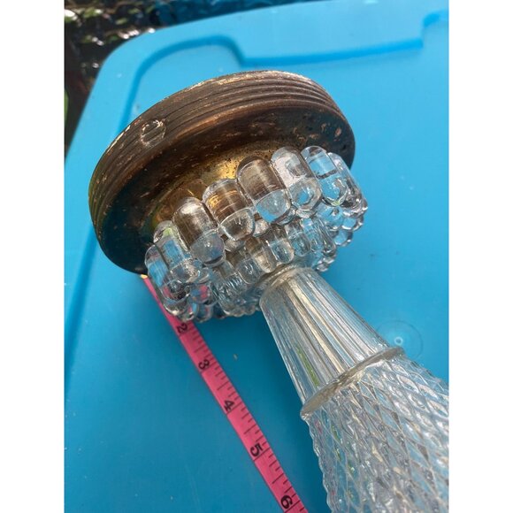 Antique Diamond Point 1920's Glass And Brass Hanging Ceiling Four Bulb Light - Picture 10 of 10